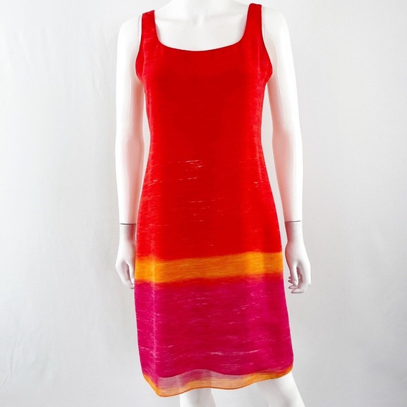 Emanuel Ungaro Liberte Orange Sleeveless Sheath Dress Size 8P Colorful Chic - Picture 2 of 9